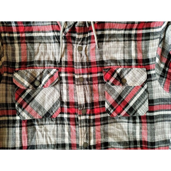 Red Head Flannel Jacket Quilted Red Plaid Men's XL Hooded Full Zip Pockets - Picture 2 of 11